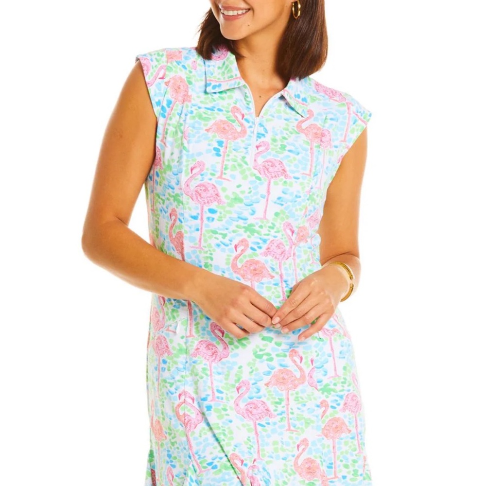 Womans Ibku Sleeveless Golf/Polo Flamingo Flounce Dress Turquoise/Pink S…